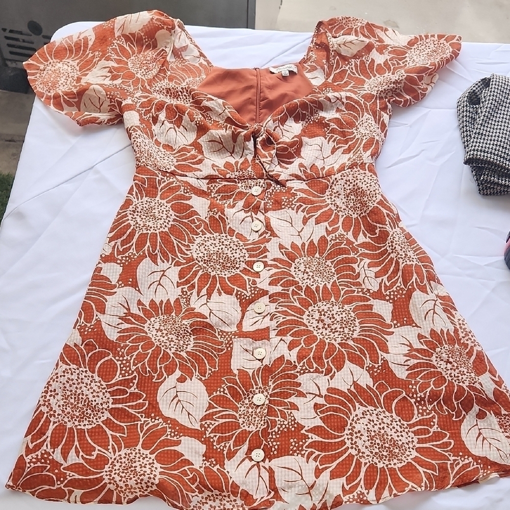 Madewell Silk Floral Orange and White Dress